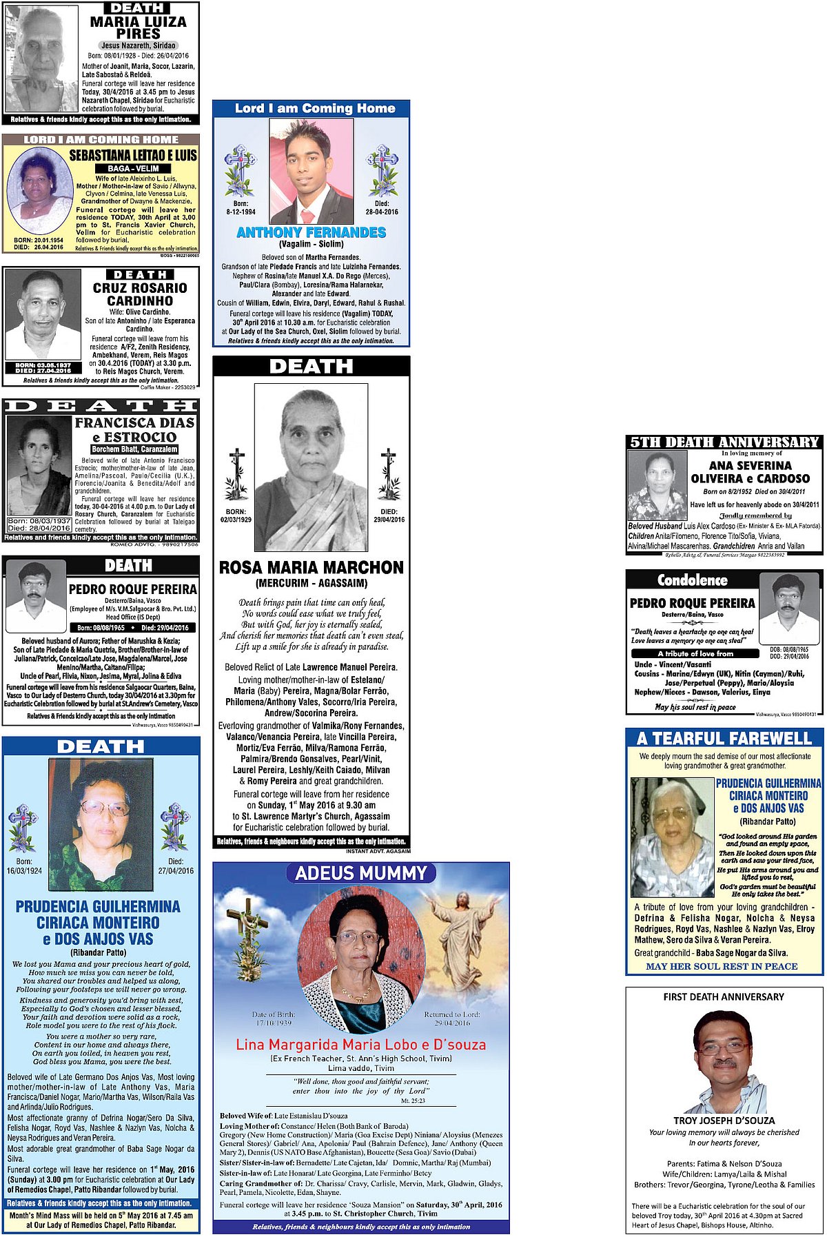 30-04-2016 Day Obituaries - O Heraldo