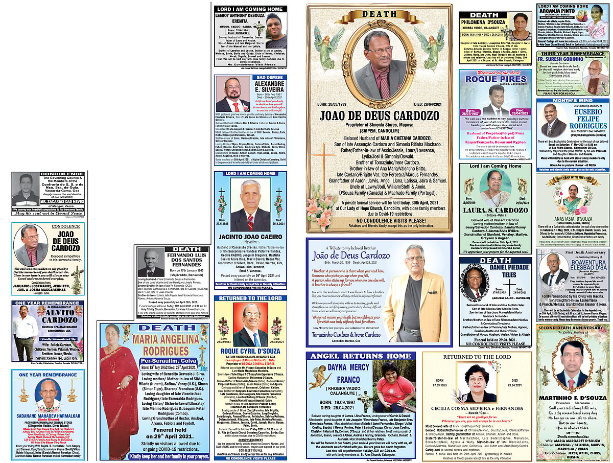 30-04-2021 Day Obituaries - Herald Goa