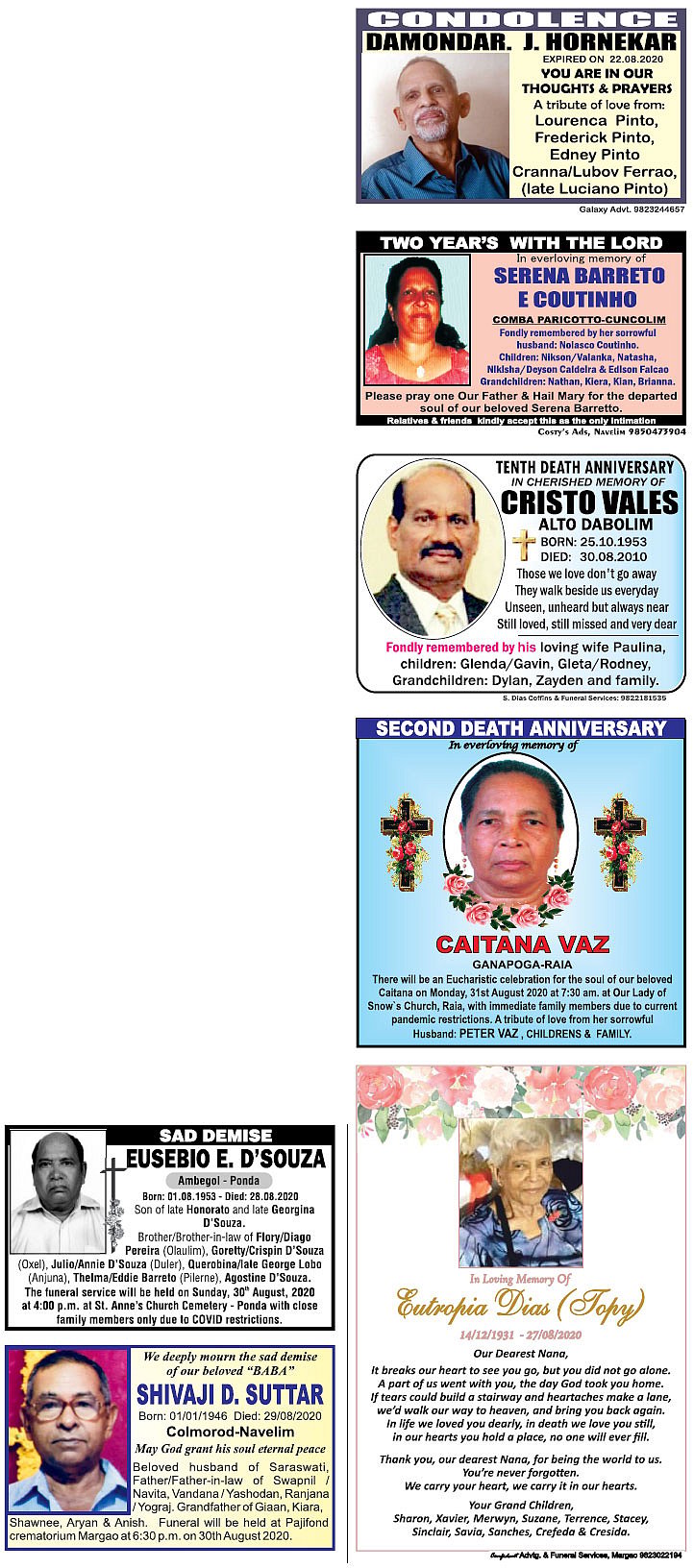 30-08-2020 Day Obituaries - O Heraldo